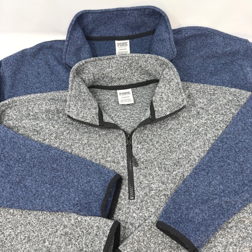 PINK Victoria's Secret 1/4 Zip Pullover Sweater Lot of 2 Blue‎ Grey Womens Small